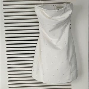 Sachin + Babi Strapless White Dress with Pearl Details